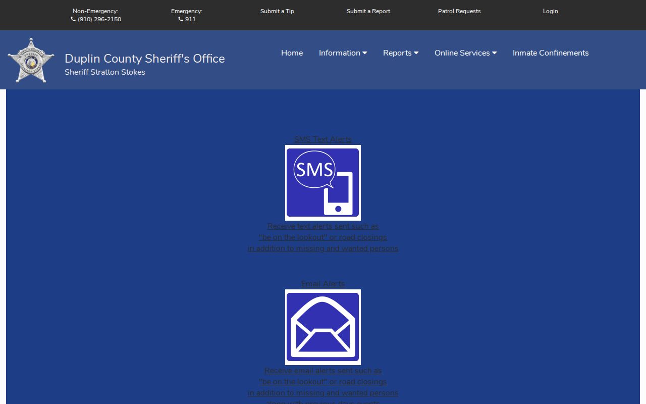 Duplin County Citizen Connect SMS and email alert choices