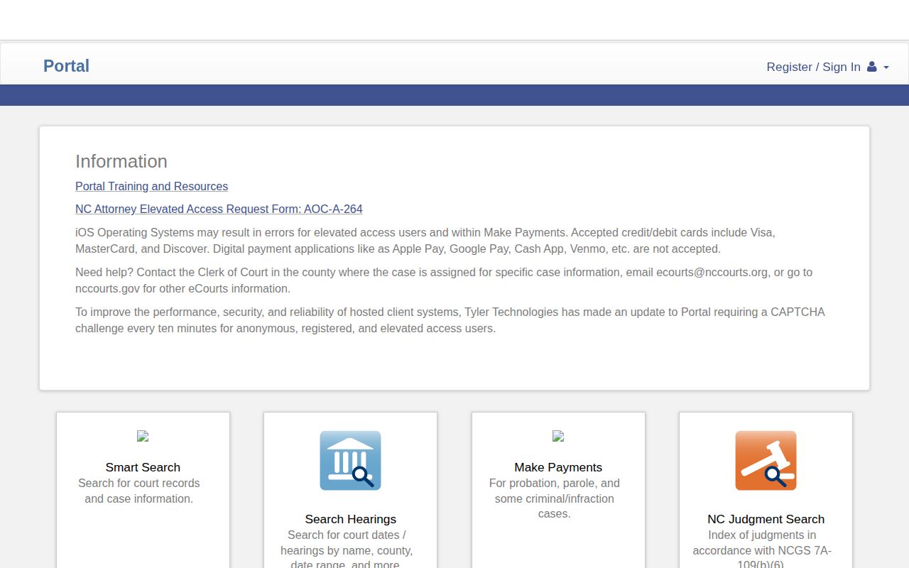 North Carolina eCourts Portal used for Duplin County case follow-up