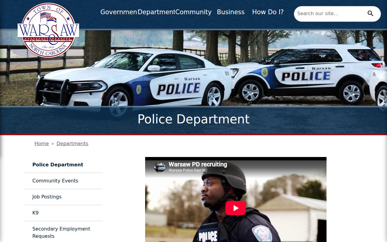 Warsaw Police Department contact page for Warsaw arrest reports