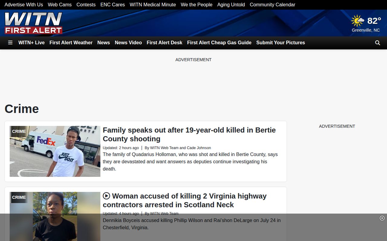 WITN regional crime page with event-driven reporting